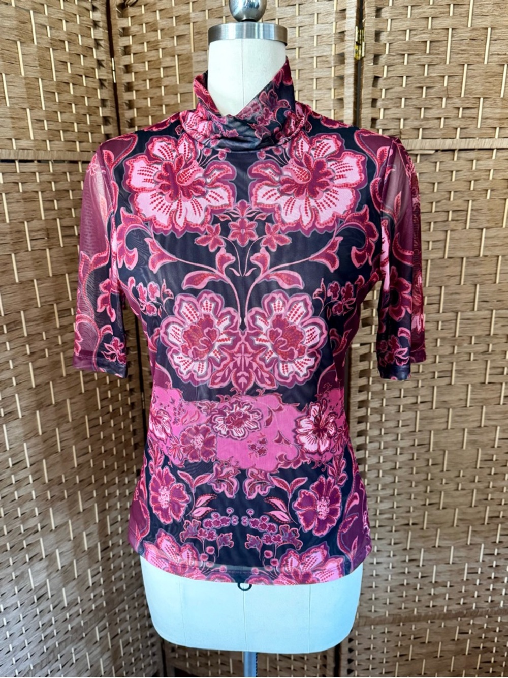 NWT Johnny Was mesh mock neck top M - Picture 2 of 10
